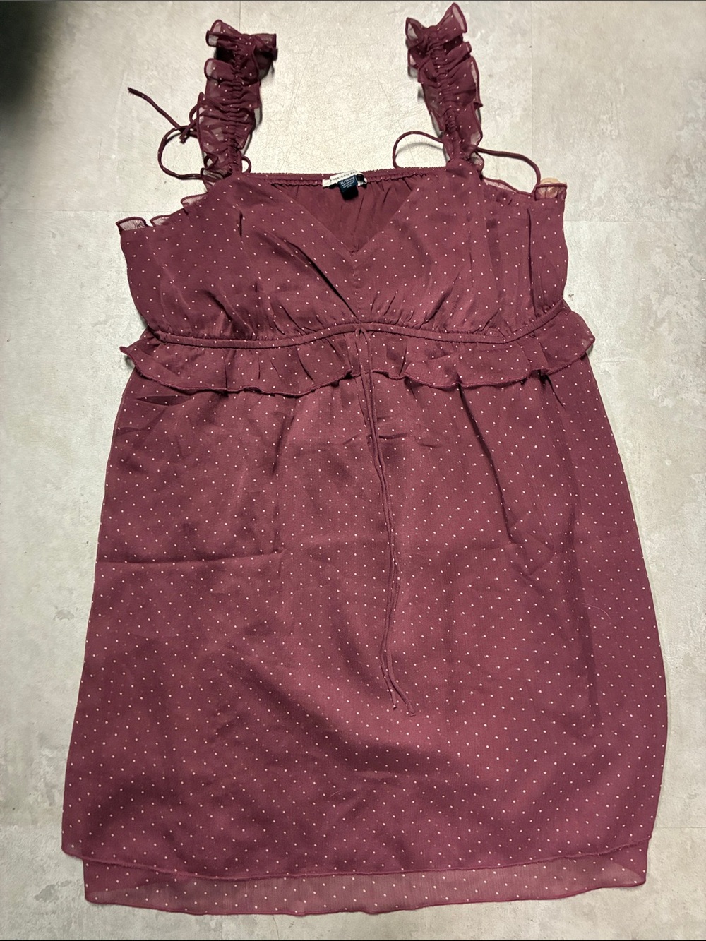 American Eagle Outfitters Burgundy Polka Dot Ruffle Mini Dress